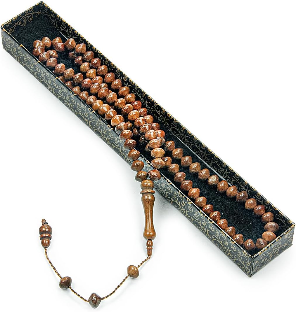 Islamic Prayer Beads – 99 Wooden Tasbih (8mm Istanbul Cuts) for Dhikr & Islamic Gifts - Brown - ihvan