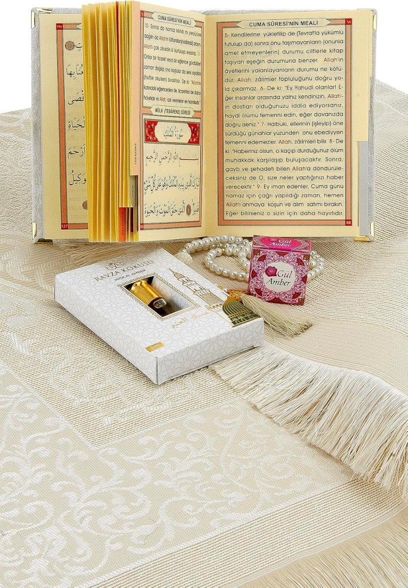 Islamic Prayer Gift Set – Muslim Prayer Rug, Yaseen Book, Tesbih & Ravza Scent (6 Piece) - ihvan