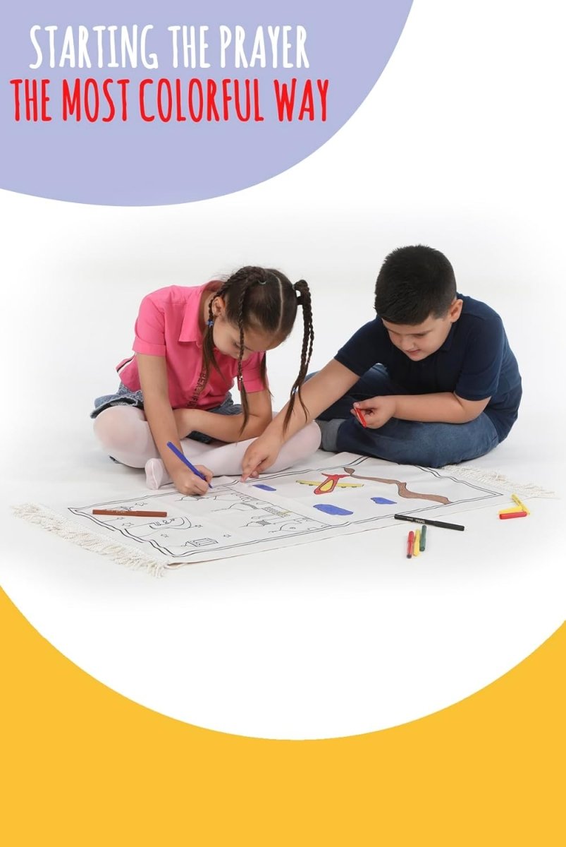 Islamic Prayer Rug Set for Kids | Paintable & Washable | Blue - ihvan