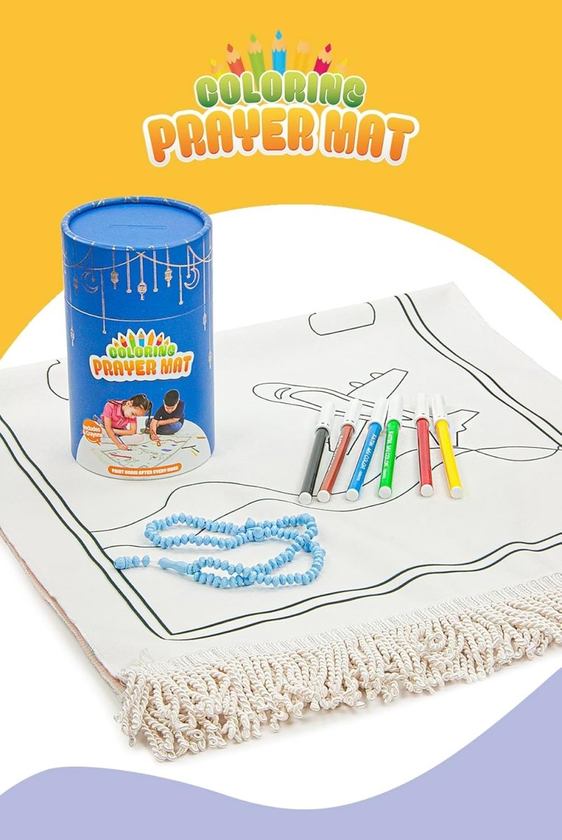 Islamic Prayer Rug Set for Kids | Paintable & Washable | Blue - ihvan