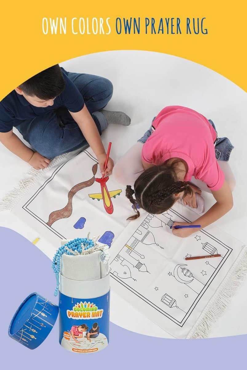 Islamic Prayer Rug Set for Kids | Paintable & Washable | Blue - ihvan