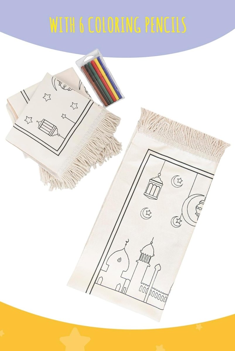 Islamic Prayer Rug Set for Kids | Paintable & Washable | Blue - ihvan