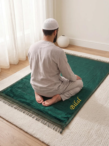 Personalized Embroidered Plush Prayer Rug with Mihrab Design