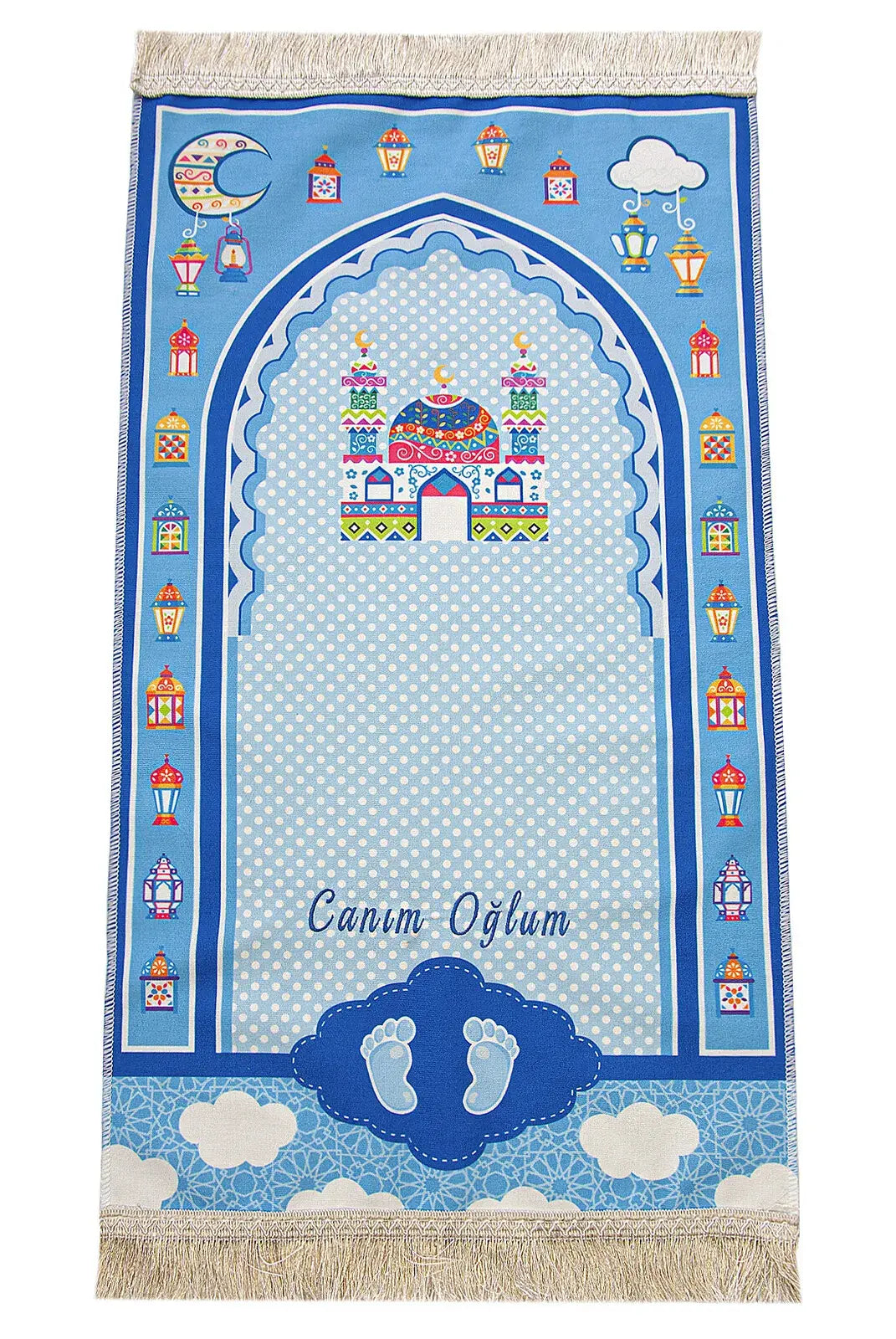 Personalized Ramadan Prayer Rug for Kids with Glitter Tassels