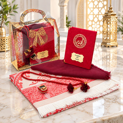 Personalised Yaseen Gift Set with Prayer Mat, Shawl, Tasbih & Acrylic Carry Case