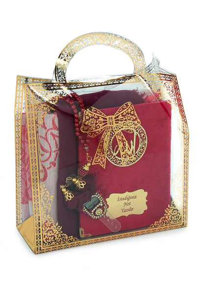 Personalised Yaseen Gift Set with Prayer Mat, Shawl, Tasbih & Acrylic Carry Case
