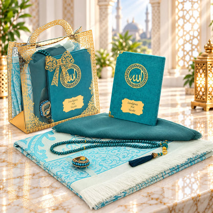 Personalised Yaseen Gift Set with Prayer Mat, Shawl, Tasbih & Acrylic Carry Case