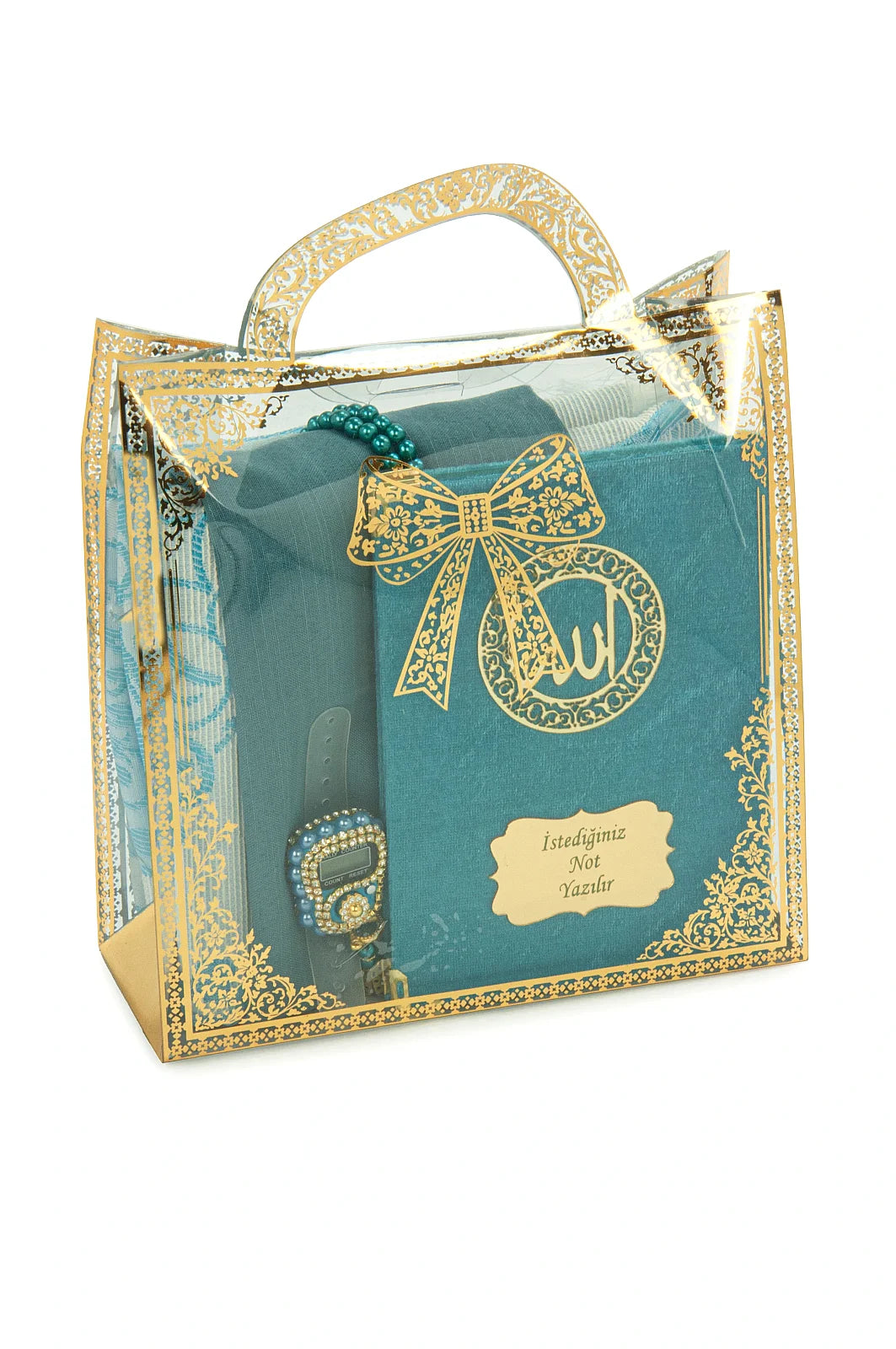 Personalised Yaseen Gift Set with Prayer Mat, Shawl, Tasbih & Acrylic Carry Case