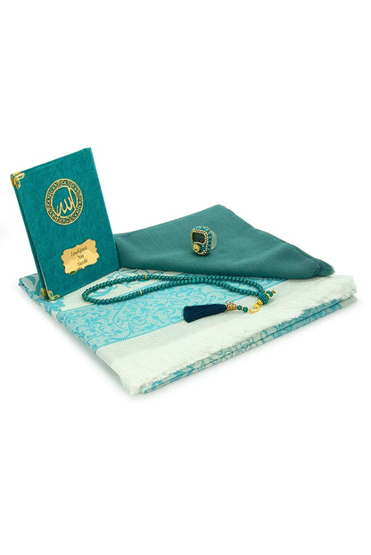 Personalised Yaseen Gift Set with Prayer Mat, Shawl, Tasbih & Acrylic Carry Case