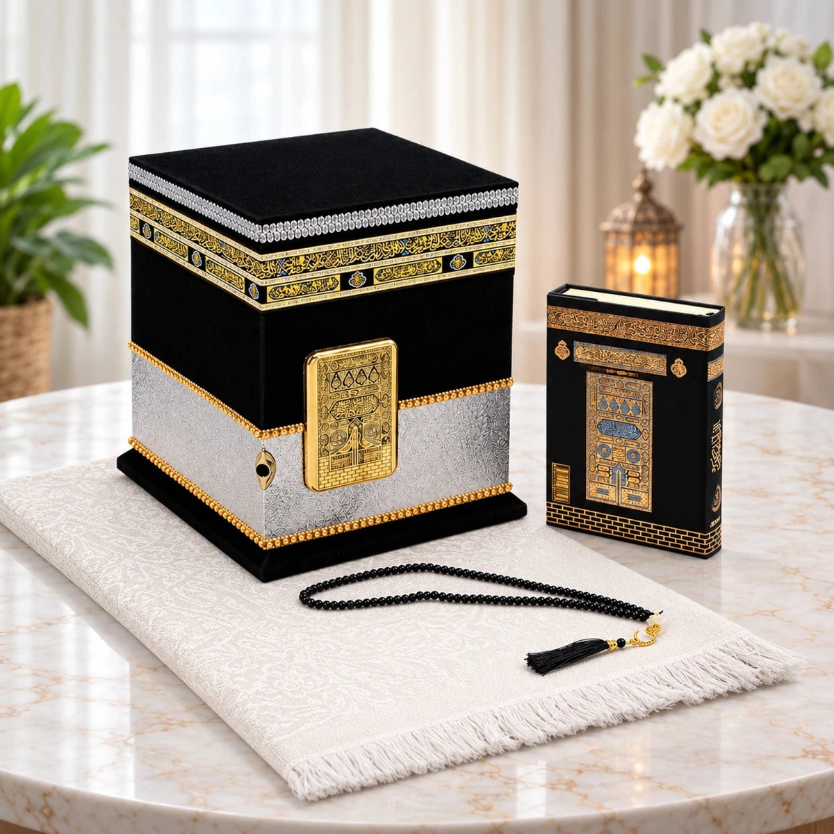 Kaaba Concept Islamic Gift Set with Quran, Prayer Mat & Tasbih - ihvan