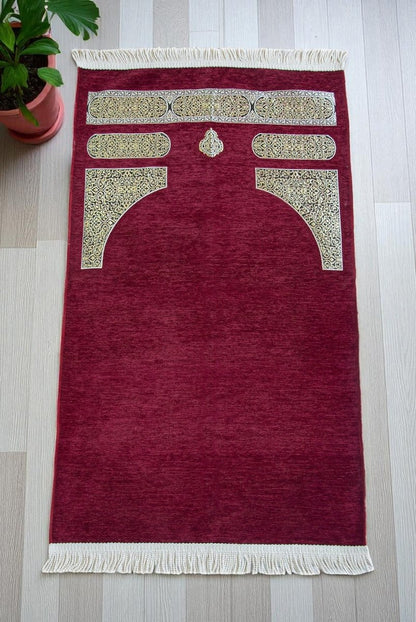 Kaaba Pattern Chenille Prayer Rug with Braided Tassels – Luxury Sajadah - ihvan