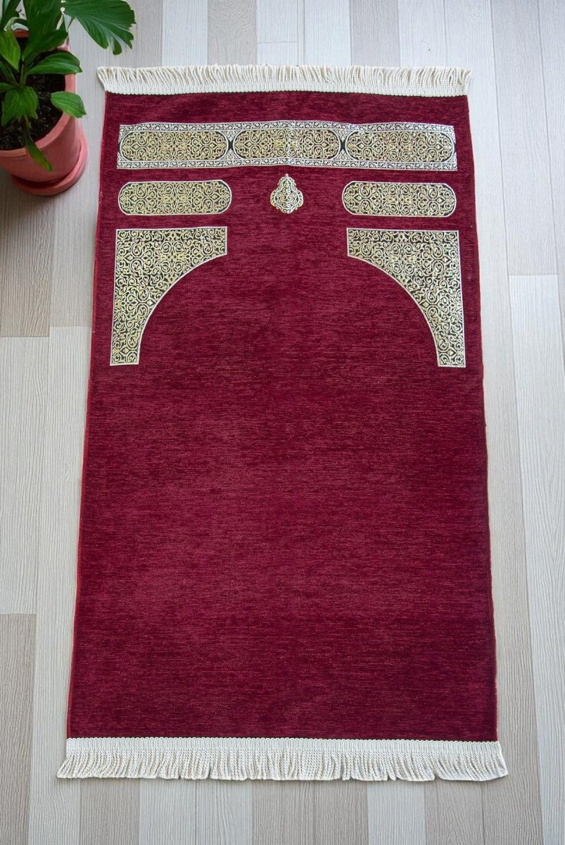 Kaaba Pattern Chenille Prayer Rug with Braided Tassels – Luxury Sajadah - ihvan