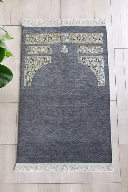Kaaba Pattern Chenille Prayer Rug with Braided Tassels – Luxury Sajadah - ihvan