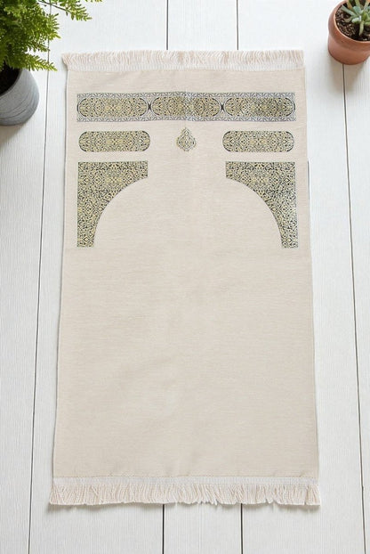 Kaaba Pattern Chenille Prayer Rug with Braided Tassels – Luxury Sajadah - ihvan