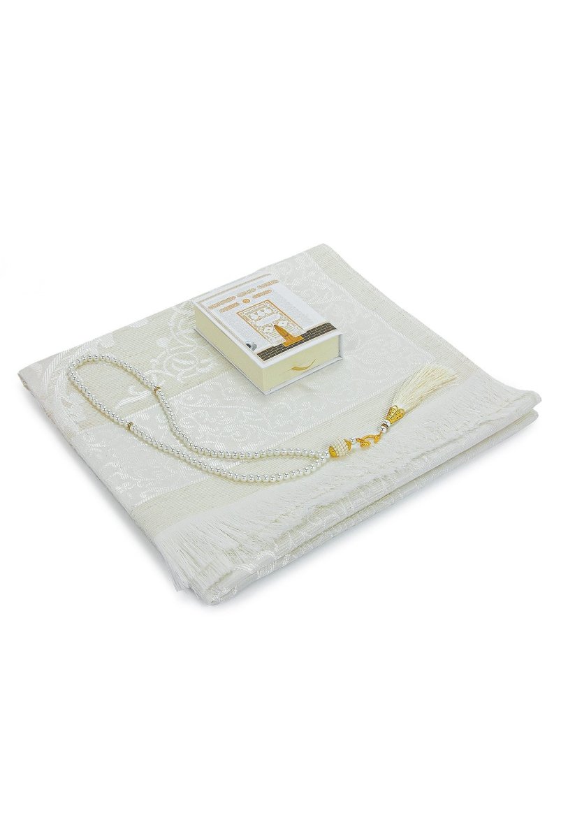 Kaaba Pattern Luxury Mevlut Gift Set – Holy Quran, Tafta Prayer Rug, Pearl Tasbeeh, Special Gift Box - ihvan