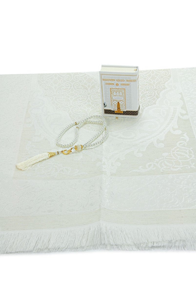 Kaaba Pattern Luxury Mevlut Gift Set – Holy Quran, Tafta Prayer Rug, Pearl Tasbeeh, Special Gift Box - ihvan