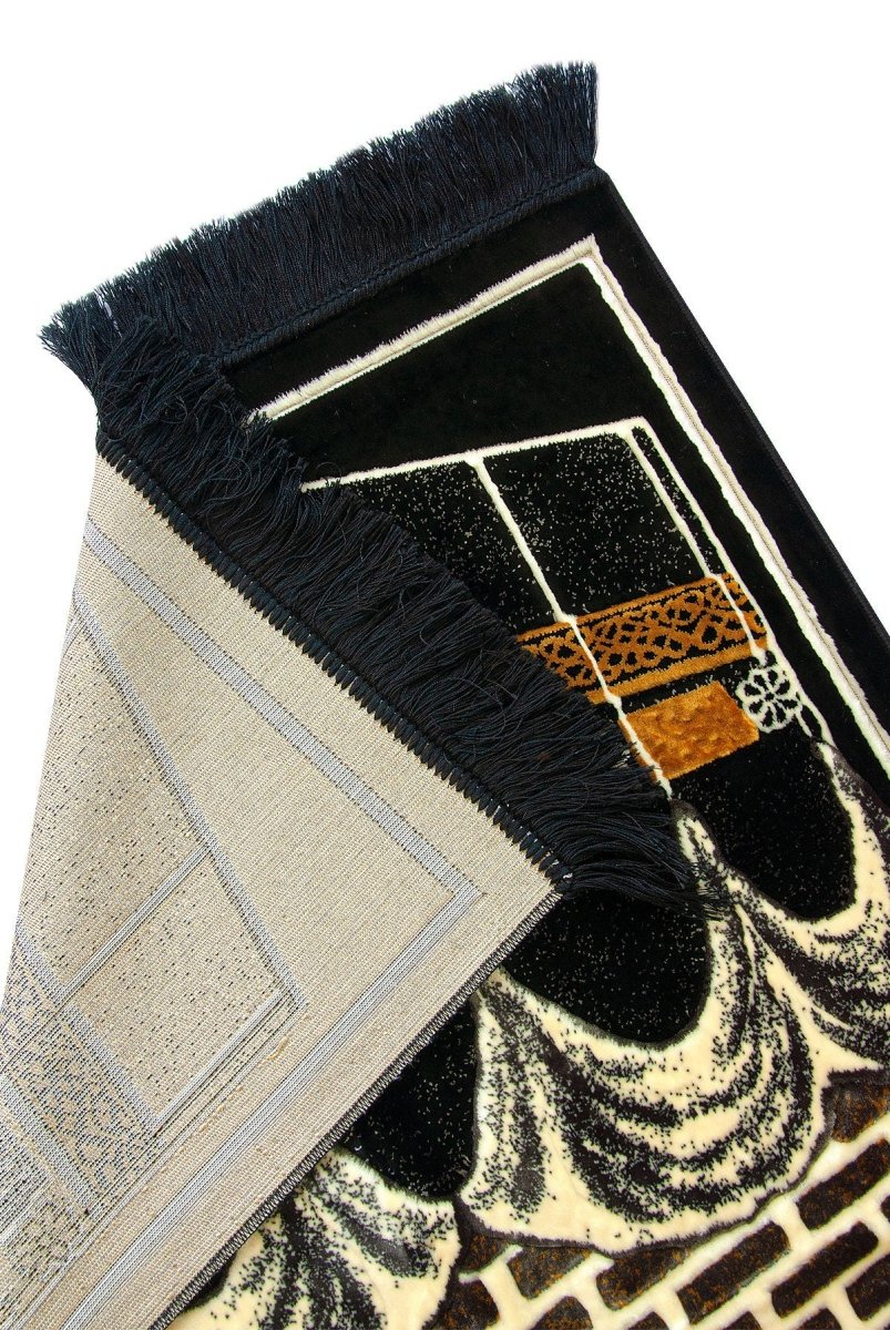 Kaaba Pattern Luxury Velvet Prayer Rug – Thick Soft Mat for Daily Use or Wedding Dowry - ihvan
