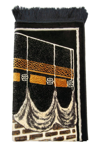 Kaaba Pattern Luxury Velvet Prayer Rug – Thick Soft Mat for Daily Use or Wedding Dowry - ihvan