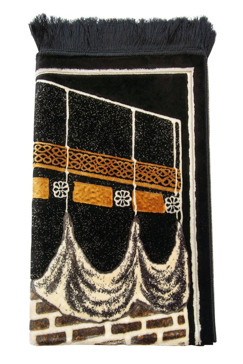 Kaaba Pattern Luxury Velvet Prayer Rug – Thick Soft Mat for Daily Use or Wedding Dowry - ihvan