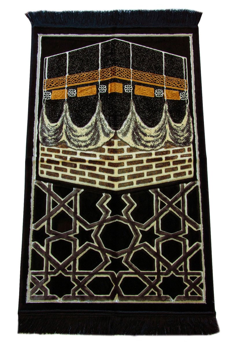 Kaaba Pattern Luxury Velvet Prayer Rug – Thick Soft Mat for Daily Use or Wedding Dowry - ihvan