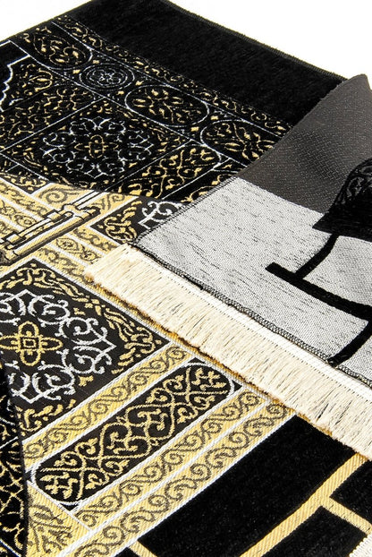 Kaaba Pattern Ultra Plus Chenille Prayer Rug – Black - ihvan