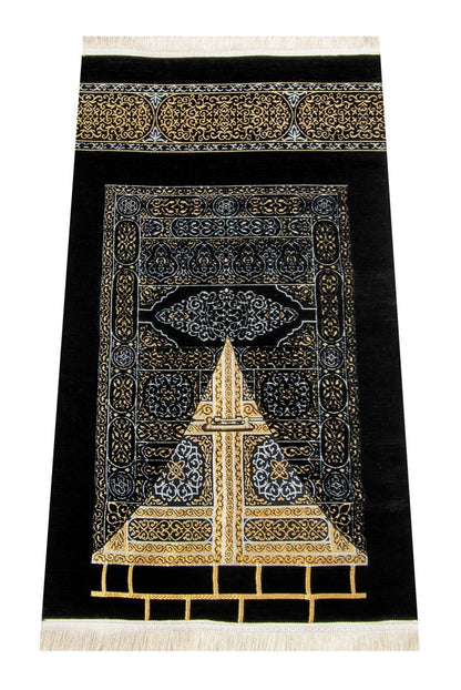 Kaaba Pattern Ultra Plus Chenille Prayer Rug – Black - ihvan