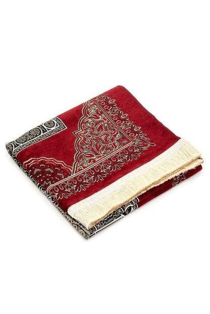Kaaba Pattern Ultra Plus Chenille Prayer Rug – Red - ihvan