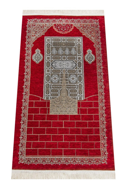 Kaaba Pattern Ultra Plus Chenille Prayer Rug – Red - ihvan