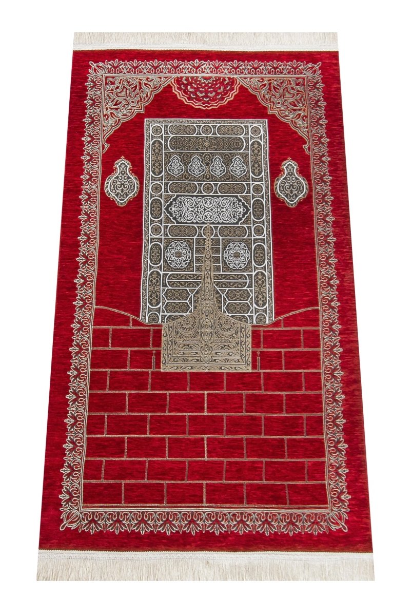 Kaaba Pattern Ultra Plus Chenille Prayer Rug – Red - ihvan