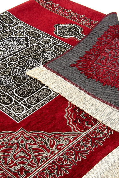 Kaaba Pattern Ultra Plus Chenille Prayer Rug – Red - ihvan