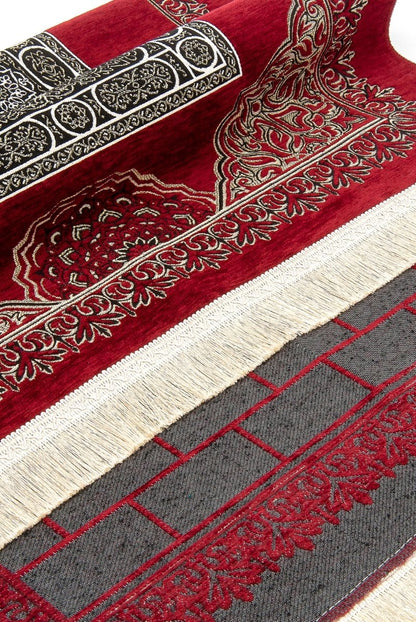 Kaaba Pattern Ultra Plus Chenille Prayer Rug – Red - ihvan