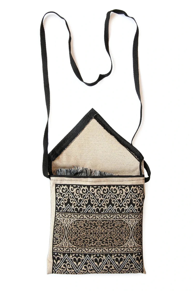 Kaaba Patterned Chenille Prayer Mat Set with Carry Bag - ihvan