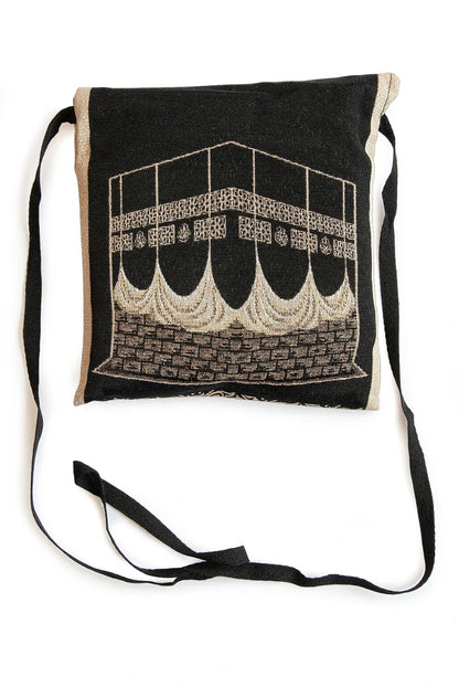 Kaaba Patterned Chenille Prayer Mat Set with Carry Bag - ihvan