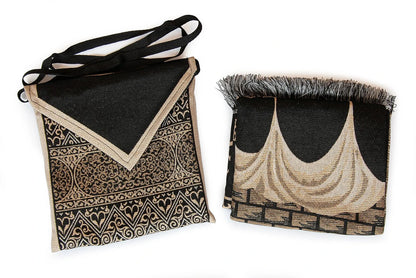 Kaaba Patterned Chenille Prayer Mat Set with Carry Bag