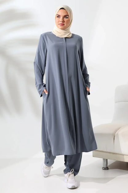 Women's Medina Silk Hajj and Umrah Hijab Two-Piece Set - Grey