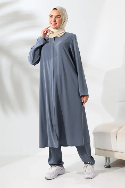 Women's Medina Silk Hajj and Umrah Hijab Two-Piece Set - Grey