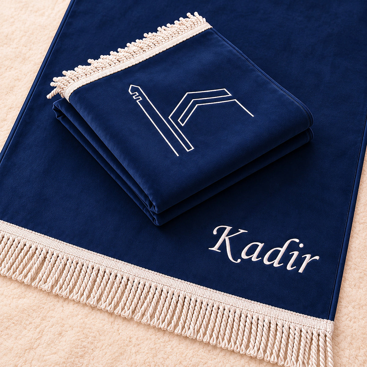 Personalized Luxury Velvet Prayer Rug with Kaaba Embroidery