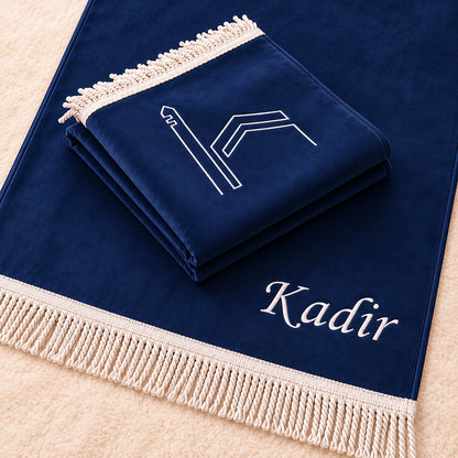 Personalized Luxury Velvet Prayer Rug with Kaaba Embroidery