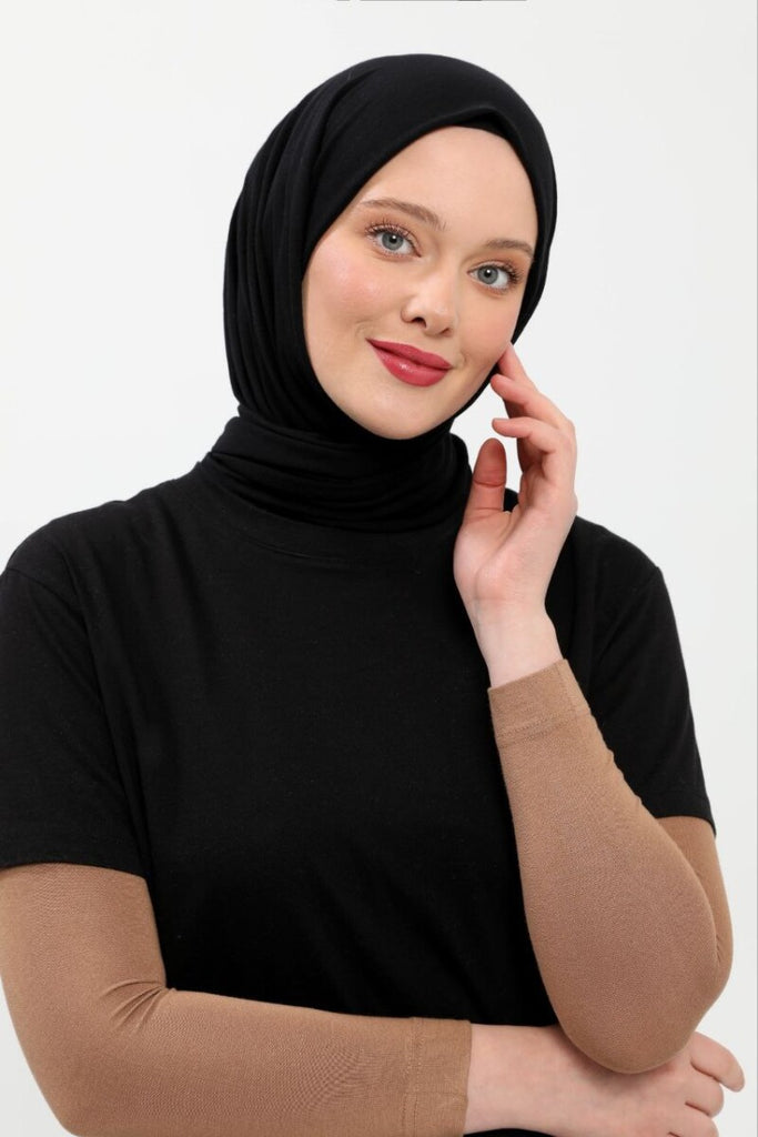 Plain Seamless Practical Lycra Hijab Combed Cotton Prayer Cuff Black