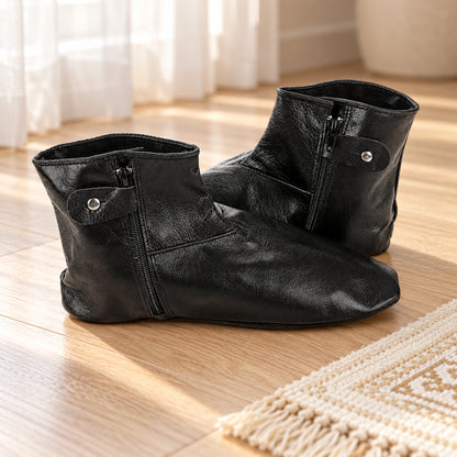 Sheepskin Leather Khuff Socks – Lined Zippered Wudu Socks with Ankle Button
