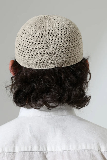 Amber Knitted Kufi Prayer Cap – Patterned Muslim Cap