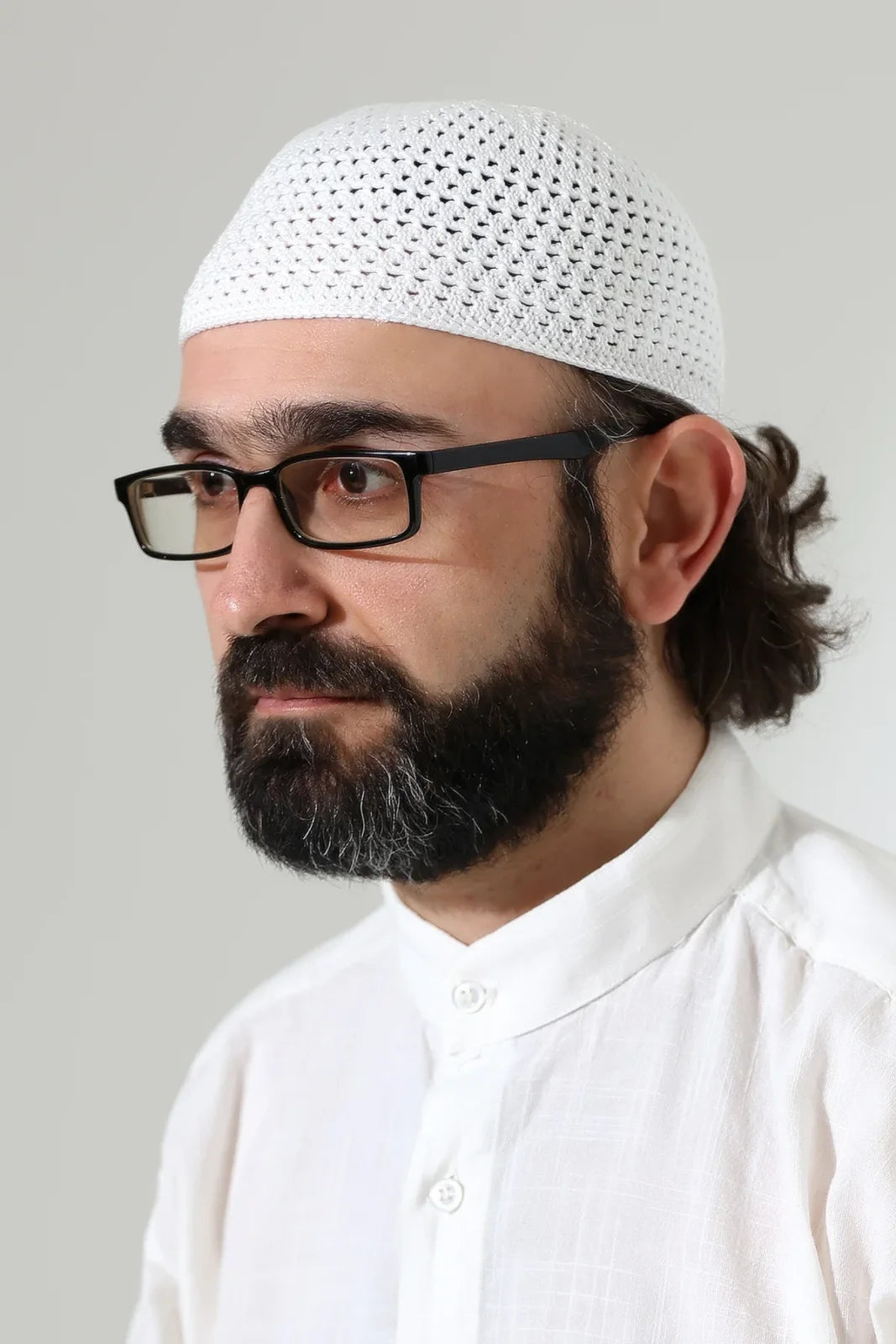 Amber Knitted Kufi Prayer Cap – Patterned Muslim Cap