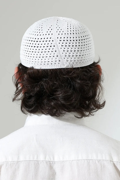 Amber Knitted Kufi Prayer Cap – Patterned Muslim Cap