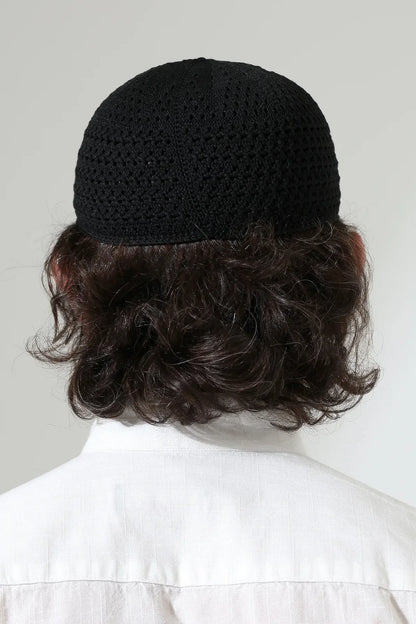 Amber Knitted Kufi Prayer Cap – Patterned Muslim Cap