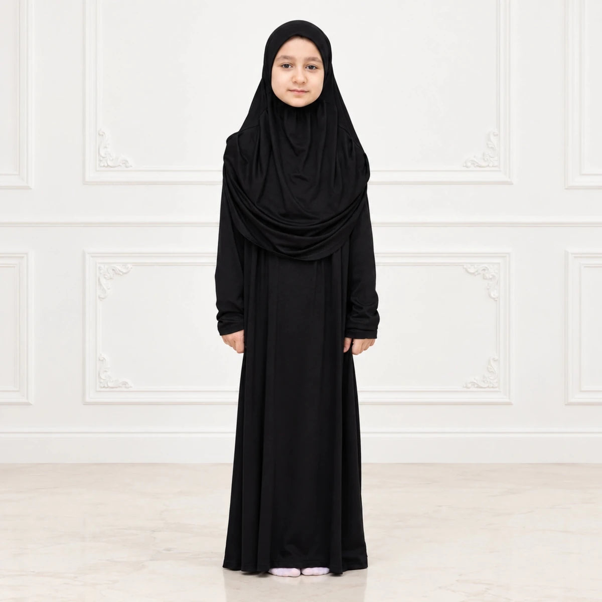 Kids One-Piece Prayer Dress with Attached Hijab – Easy Slip-On Salah Outfit - ihvan