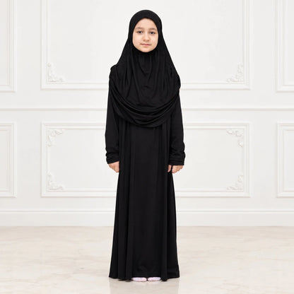 Kids One-Piece Prayer Dress with Attached Hijab – Easy Slip-On Salah Outfit - ihvan
