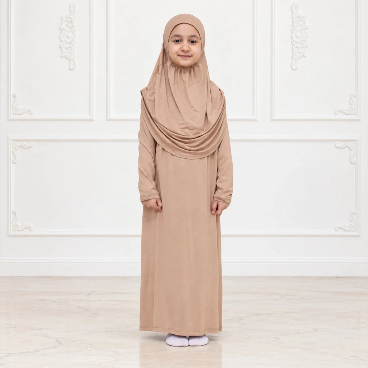 Kids One-Piece Prayer Dress with Attached Hijab – Easy Slip-On Salah Outfit - ihvan