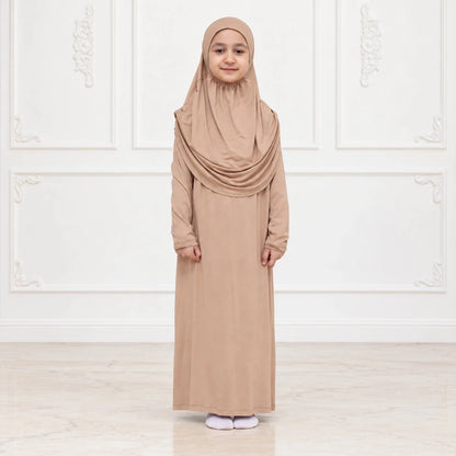 Kids One-Piece Prayer Dress with Attached Hijab – Easy Slip-On Salah Outfit - ihvan
