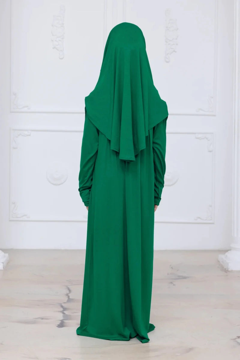 Kids One-Piece Prayer Dress with Attached Hijab – Easy Slip-On Salah Outfit - ihvan