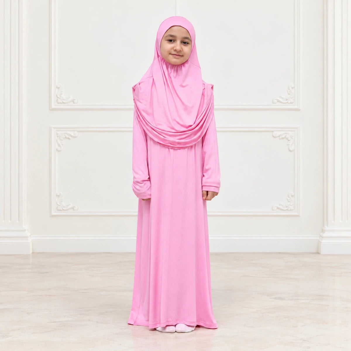 Kids One-Piece Prayer Dress with Attached Hijab – Easy Slip-On Salah Outfit - ihvan